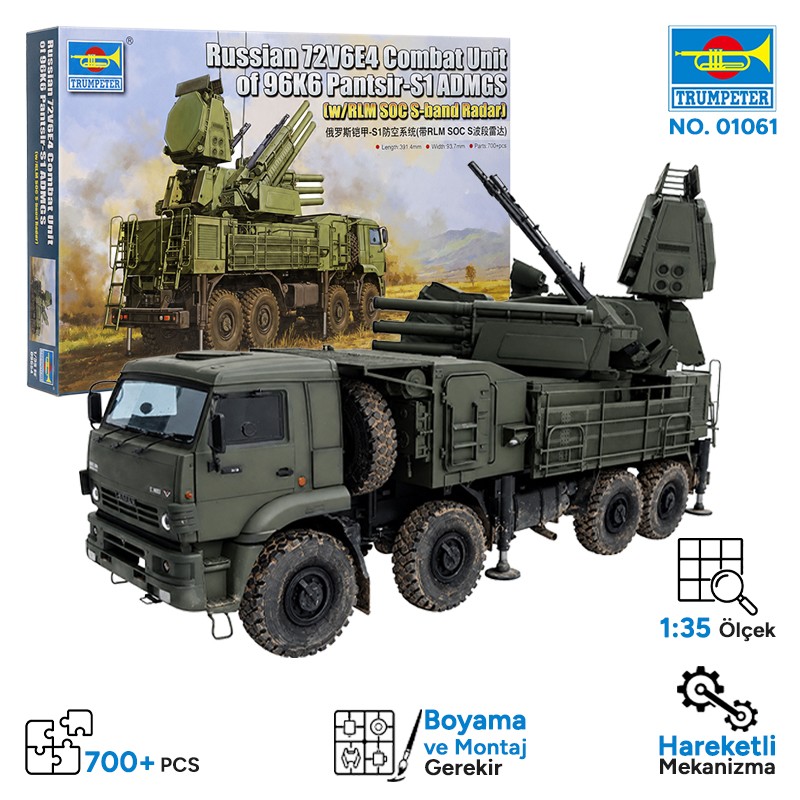 Trumpeter 01061 Russian 72V6E4 Combat Unit of 96K6 Pantsir -S1 ADMGS(w/RLM SOC S-band Maket Model Kit
