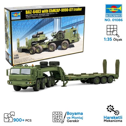 Trumpeter - Trumpeter 01086 BAZ-6403 with ChMZAP-9990-071 trailer Maket Model Kit