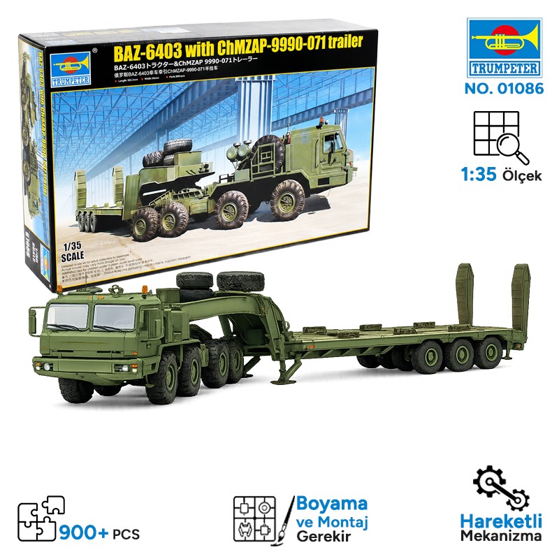 Trumpeter 01086 BAZ-6403 with ChMZAP-9990-071 trailer Maket Model Kit