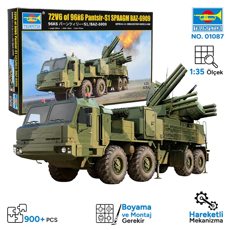 Trumpeter 01087 72V6 of 96k6 Pantsir-S1 SPAAGM BAZ-6909 Maket Model Kit