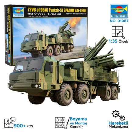 Trumpeter - Trumpeter 01087 72V6 of 96k6 Pantsir-S1 SPAAGM BAZ-6909 Maket Model Kit