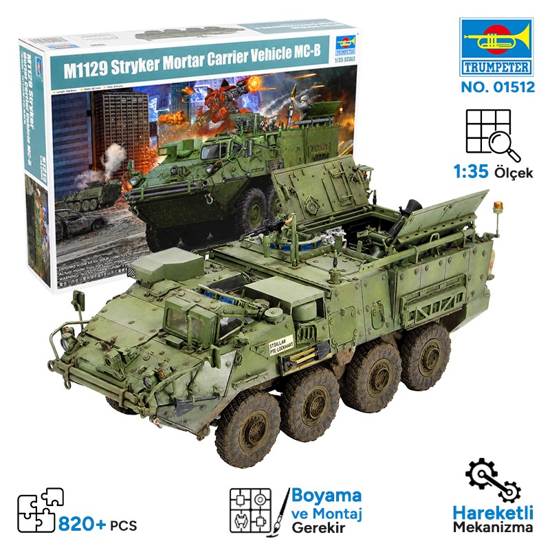Trumpeter 01512 M1129 Stryker Mortar Carrier armed with 120 mm Mortar Maket Model Kit