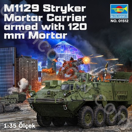 Trumpeter 01512 M1129 Stryker Mortar Carrier armed with 120 mm Mortar Maket Model Kit - Thumbnail