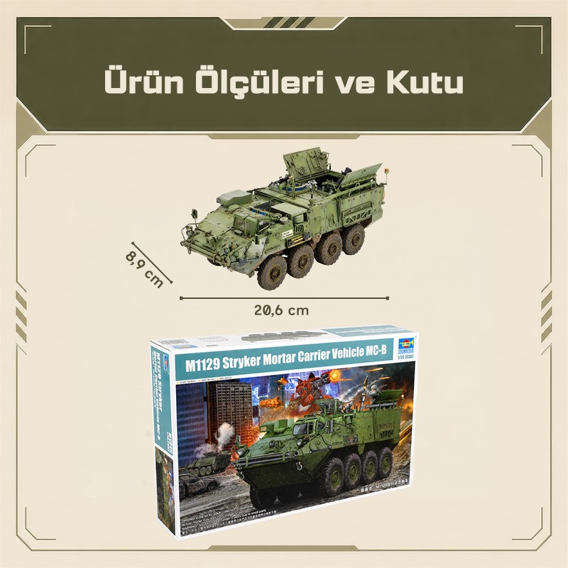 Trumpeter 01512 M1129 Stryker Mortar Carrier armed with 120 mm Mortar Maket Model Kit