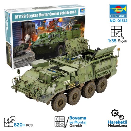 Trumpeter - Trumpeter 01512 M1129 Stryker Mortar Carrier armed with 120 mm Mortar Maket Model Kit