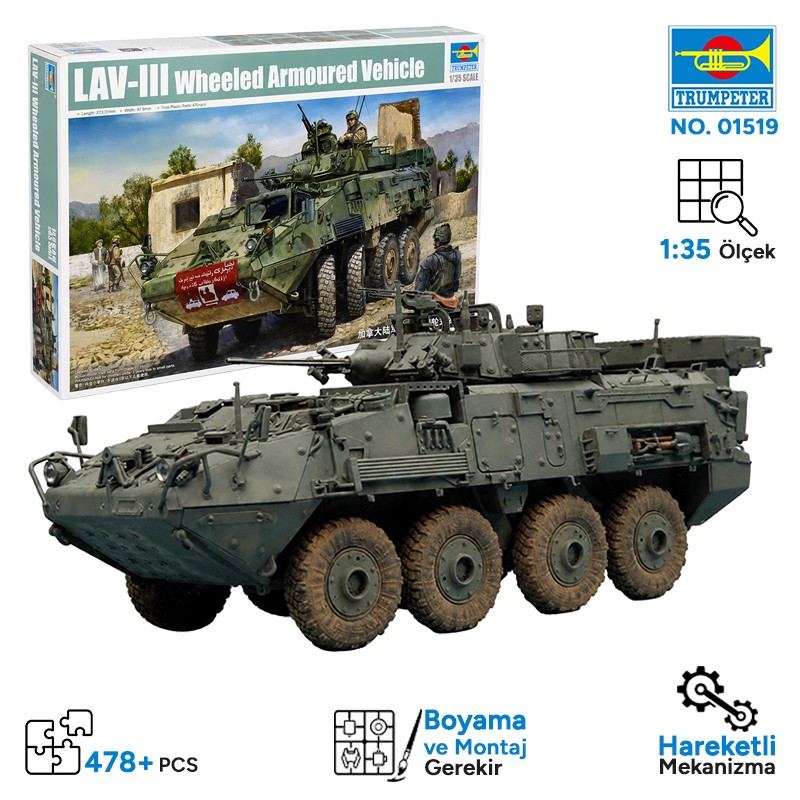 Trumpeter 01519 LAV-III 8x8 wheeled armoured vehicle Maket Model Kit