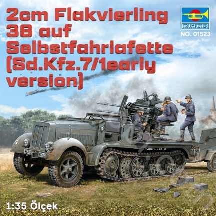 Trumpeter 01523 2cm Flakvierling 38 auf Selbstfahrlafette (Sd.Kfz.7/1early version) Maket Model Kit - Thumbnail