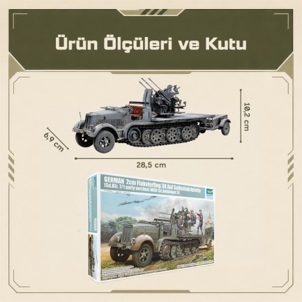 Trumpeter 01523 2cm Flakvierling 38 auf Selbstfahrlafette (Sd.Kfz.7/1early version) Maket Model Kit - Thumbnail