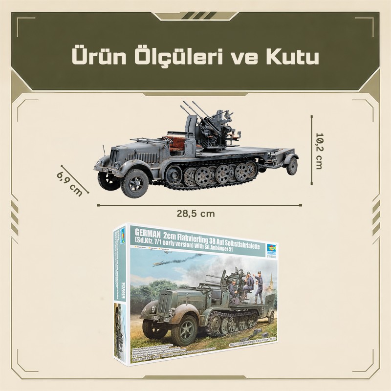 Trumpeter 01523 2cm Flakvierling 38 auf Selbstfahrlafette (Sd.Kfz.7/1early version) Maket Model Kit