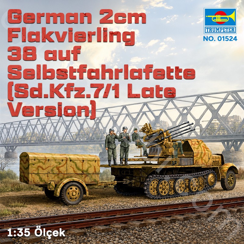 Trumpeter 01524 German 2cm Flakvierling 38 auf Selbstfahrlafette (Sd.Kfz.7/1 Late Version) Maket Model Kit