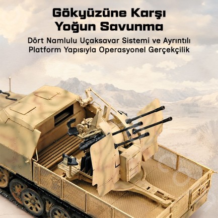 Trumpeter 01524 German 2cm Flakvierling 38 auf Selbstfahrlafette (Sd.Kfz.7/1 Late Version) Maket Model Kit - Thumbnail
