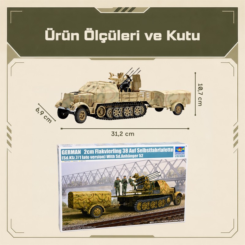 Trumpeter 01524 German 2cm Flakvierling 38 auf Selbstfahrlafette (Sd.Kfz.7/1 Late Version) Maket Model Kit