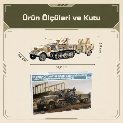 Trumpeter 01525 German 3.7cm Flak 37 auf Selbstfahrlafette (Sd.Kfz.7/2 Early Version) Maket Model Kit - Thumbnail