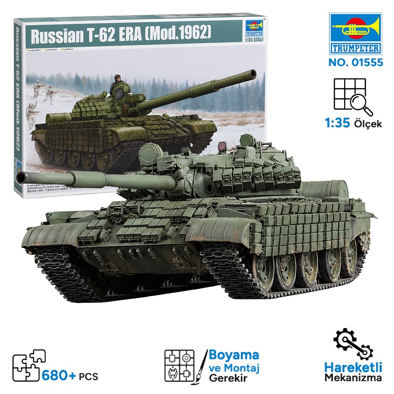 Trumpeter 01555 Russian T-62 ERA (Mod.1962) Maket Model Kit