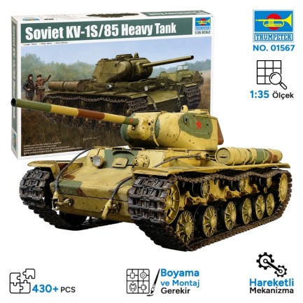 Trumpeter 01567 Soviet KV-1S/85 Heavy Tank Maket Model Kit - Thumbnail