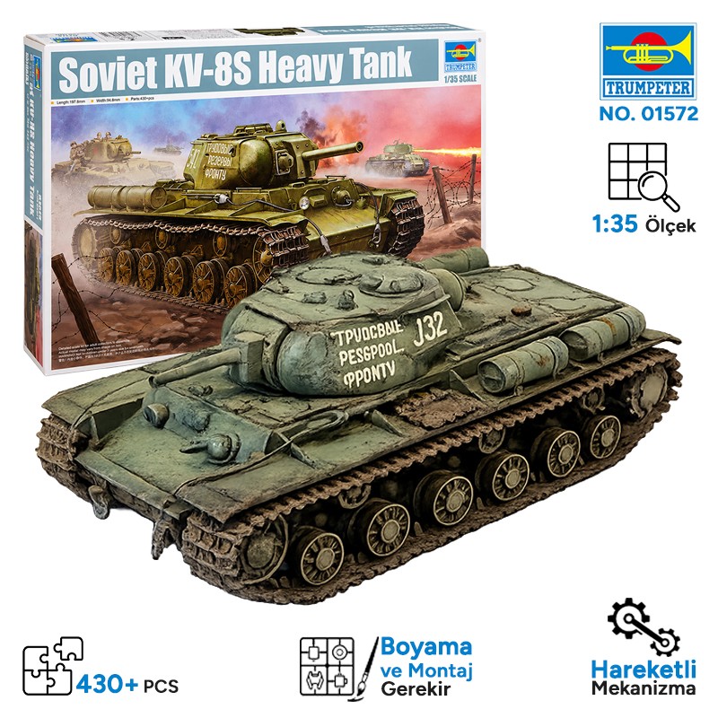 Trumpeter 01572 Soviet KV-8S Heavy Tank Maket Model Kit