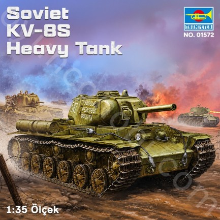 Trumpeter 01572 Soviet KV-8S Heavy Tank Maket Model Kit - Thumbnail