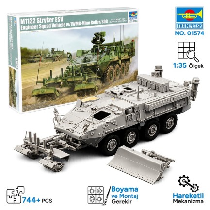 Trumpeter 01574 M1132 Stryker Engineer Squad Vehicle w/LWMR-Mine Roller/SOB Maket Model Kit - Thumbnail