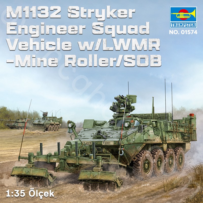 Trumpeter 01574 M1132 Stryker Engineer Squad Vehicle w/LWMR-Mine Roller/SOB Maket Model Kit