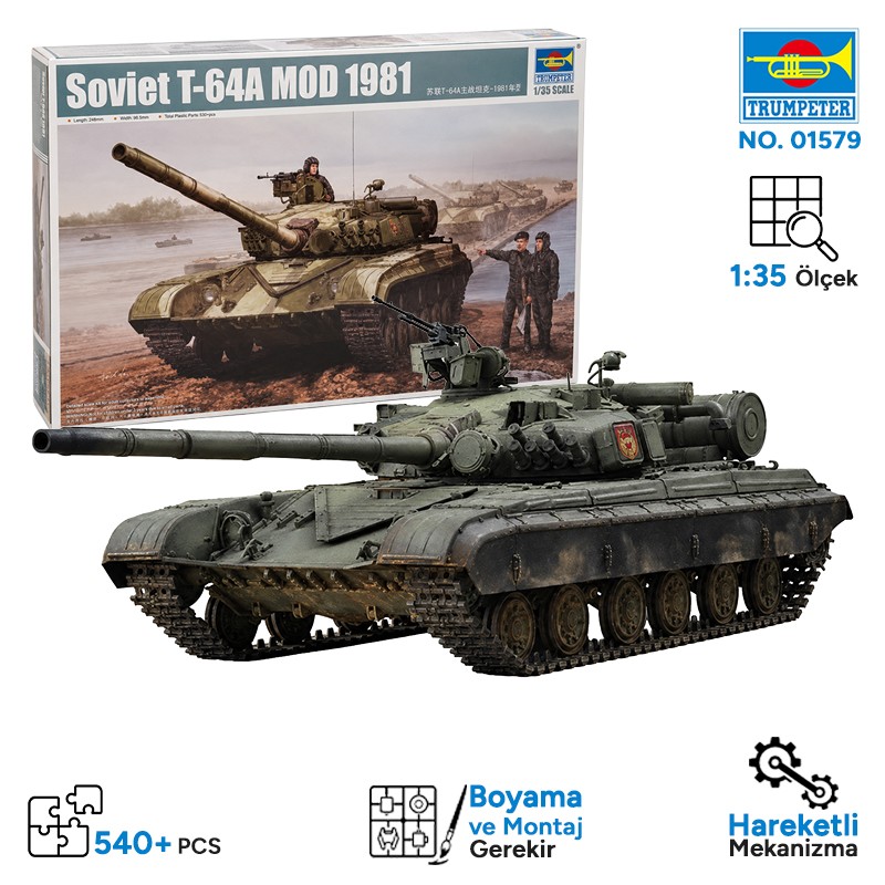 Trumpeter 01579 Soviet T-64A MOD 1981 Maket Model Kit