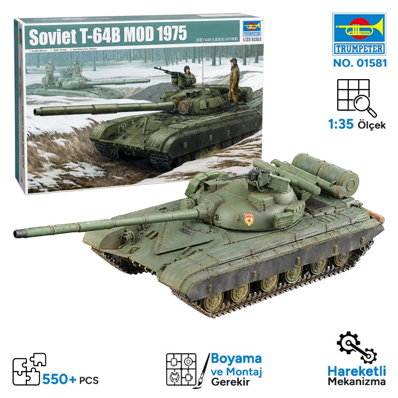 Trumpeter 01581 Soviet T-64B MOD 1975 Maket Model Kit