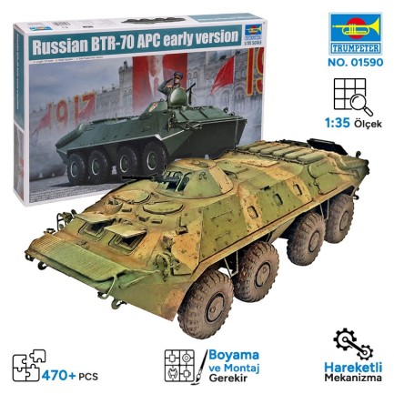 Trumpeter - Trumpeter 01590 Russian BTR-70 APC early version Maket Model Kit