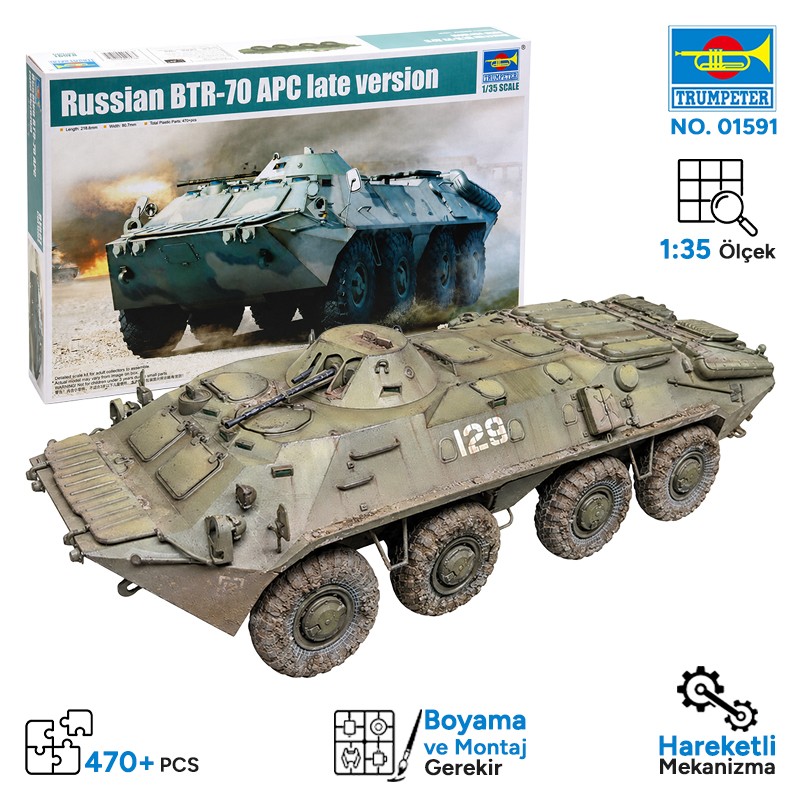 Trumpeter 01591 Russian BTR-70 APC late version Maket Model Kit
