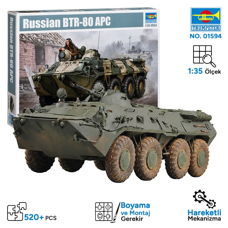 Trumpeter 01594 Russian BTR-80 APC Maket Model Kit