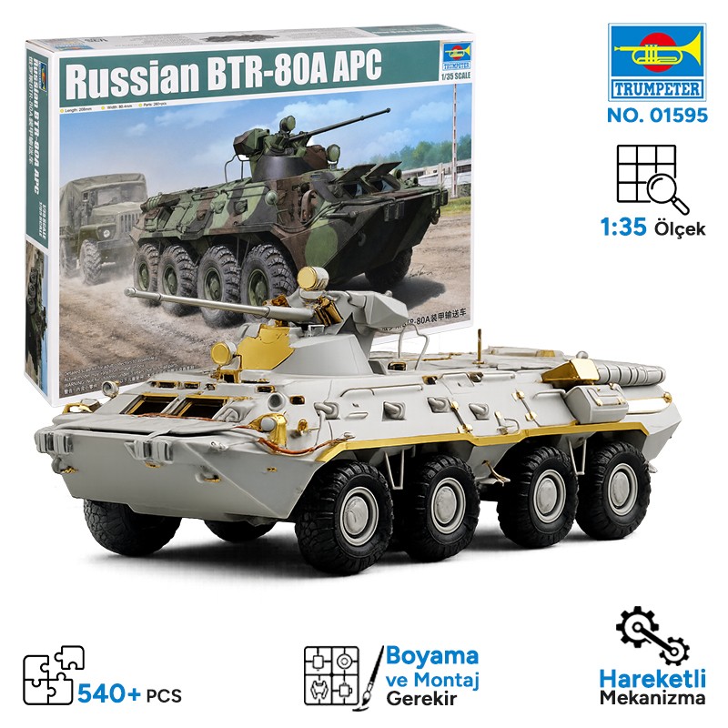 Trumpeter 01595 Russian BTR-80A APC Maket Model Kit