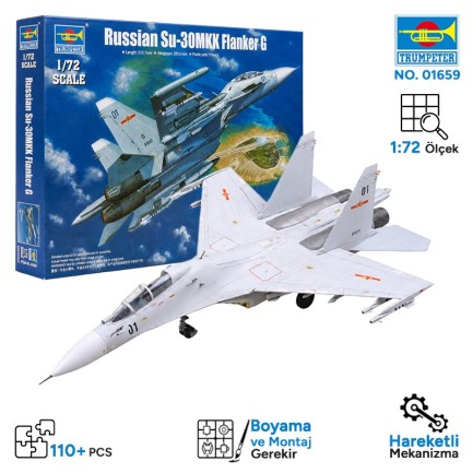 Trumpeter - Trumpeter 01659 Russian Su-30MKK Flanker G Fighter Maket Model Kit