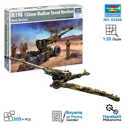 Trumpeter - Trumpeter 02306 M198 155mm Medium Towed Howitzer (early version) Maket Model Kit