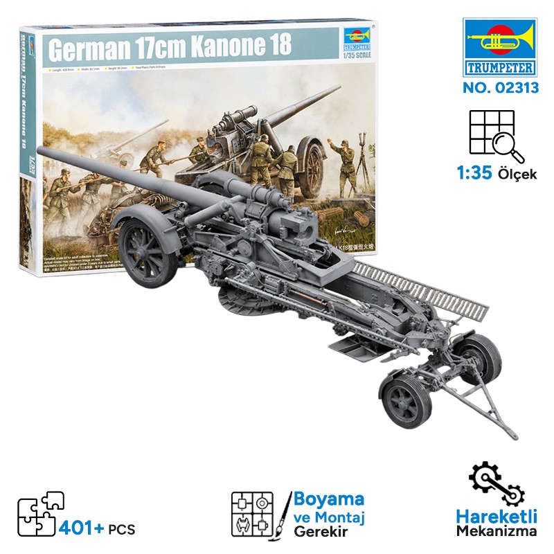 Trumpeter 02313 German 17cm Kanone 18 Heavy Gun Maket Model Kit