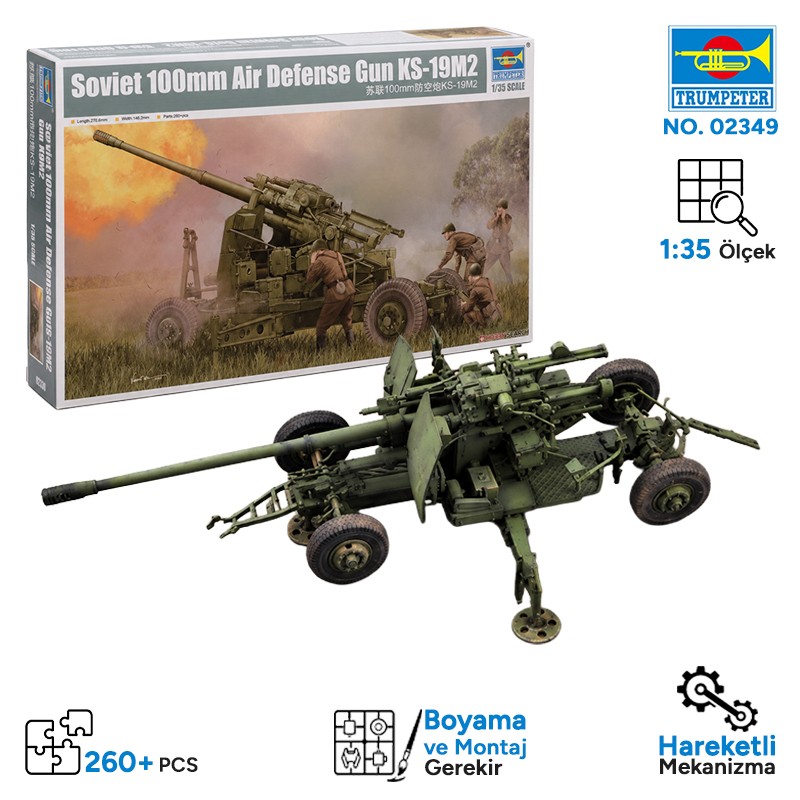 Trumpeter 02349 Soviet 100mm Air Defense Gun KS-19M2 Maket Model Kit