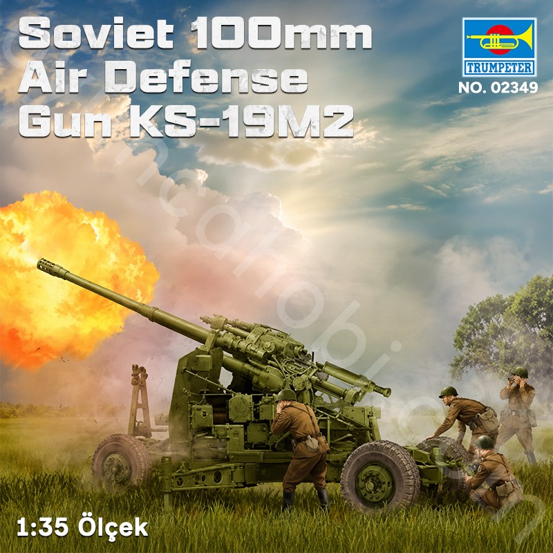 Trumpeter 02349 Soviet 100mm Air Defense Gun KS-19M2 Maket Model Kit
