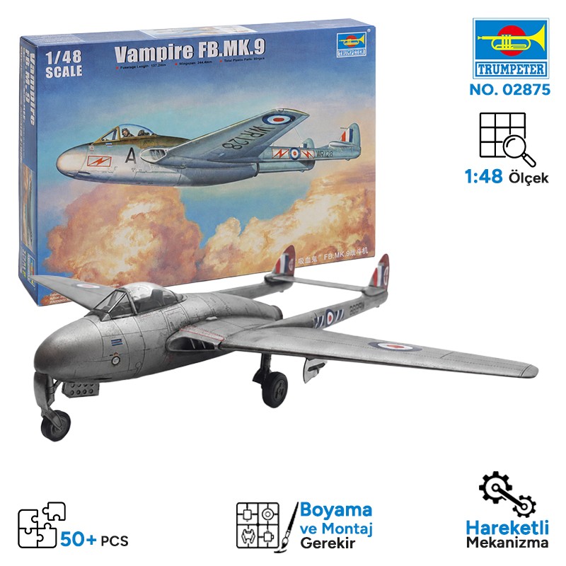 Trumpeter 02875 Vampire FB.MK.9 Maket Model Kit