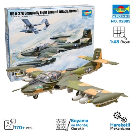 Trumpeter - Trumpeter 02889 A-37B Dragonfly Light Ground-Attack Aircraft Maket Model Kit