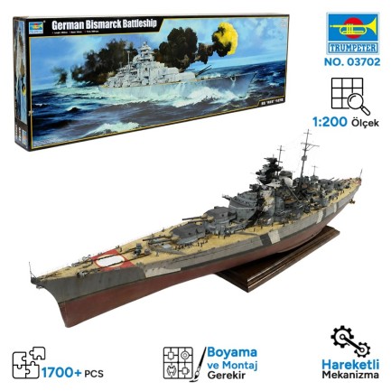 Trumpeter - Trumpeter 03702 German Bismarck Battleship Maket Model Kit