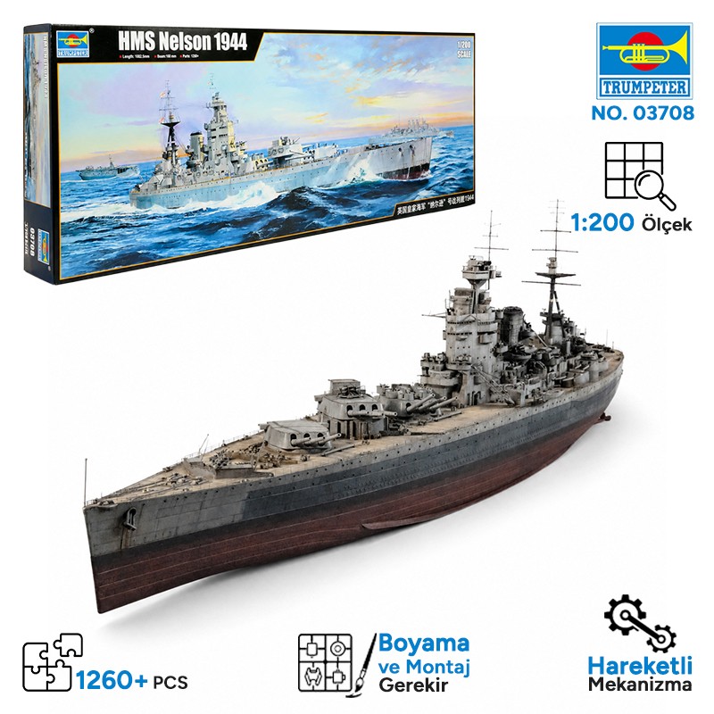 Trumpeter 03708 HMS Nelson 1944 Maket Model Kit