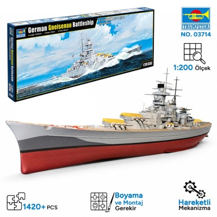 Trumpeter - Trumpeter 03714 German Gneisenau Battleship Maket Model Kit