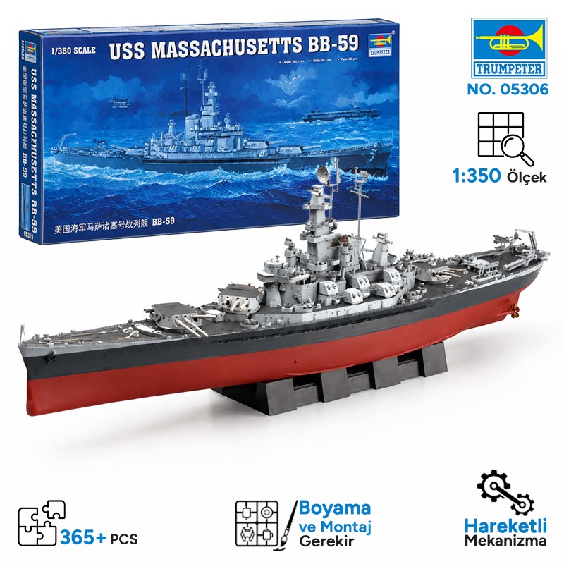 Trumpeter 05306 MASSACHUSETTS BB-59 Maket Model Kit