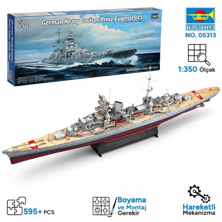 Trumpeter - Trumpeter 05313 German cruiser Prinz Eugen 1945 Maket Model Kit