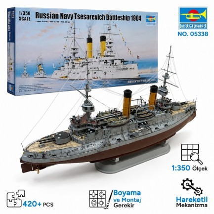 Trumpeter - Trumpeter 05338 Russian Navy Tsesarevich Battleship 1904 Maket Model Kit
