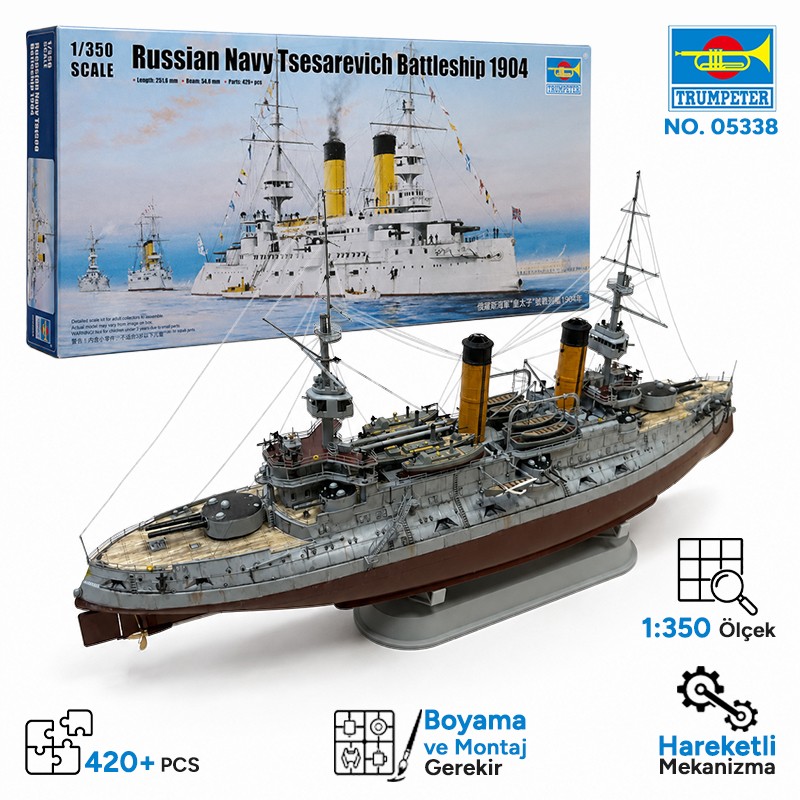 Trumpeter 05338 Russian Navy Tsesarevich Battleship 1904 Maket Model Kit