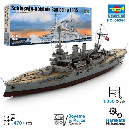 Trumpeter - Trumpeter 05354 Schleswig – Holstein Battleship 1935 Maket Model Kit