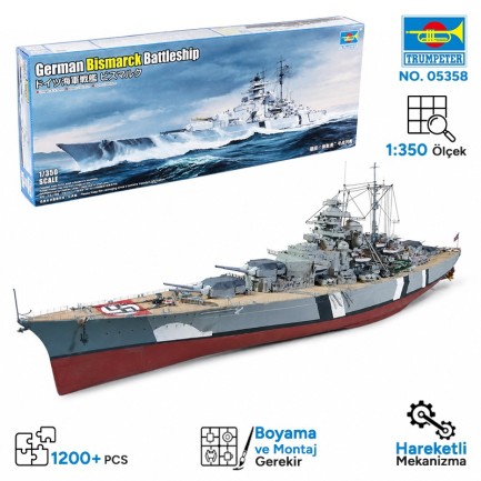 Trumpeter - Trumpeter 05358 German Bismarck Battleship Maket Model Kit