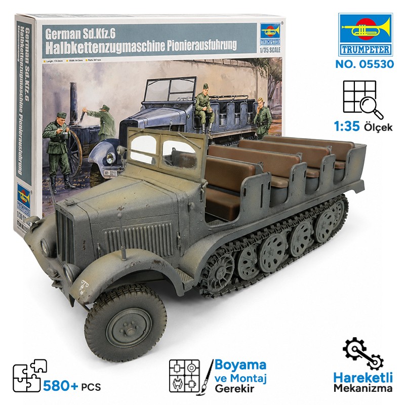 Trumpeter 05530 German Sd.Kfz.6 Halbkettenzugmaschine Pionierausfuhrung Maket Model Kit