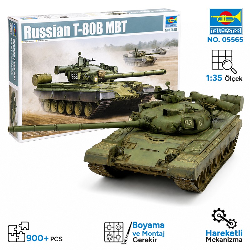 Trumpeter 05565 Russian T-80B MBT Maket Model Kit