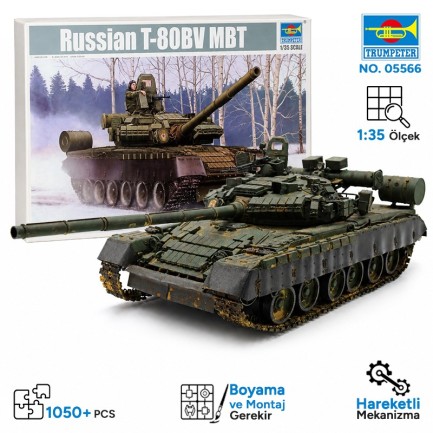 Trumpeter - Trumpeter 05566 Russian T-80BV MBT Maket Model Kit