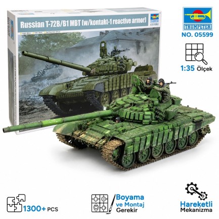 Trumpeter - Trumpeter 05599 Russian T-72B/B1 MBT (w/kontakt-1 reactive armor) Maket Model Kit