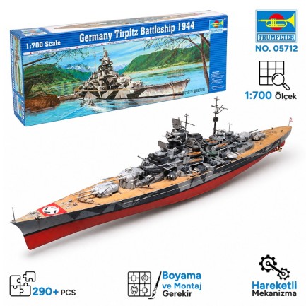 Trumpeter - Trumpeter 05712 Battleship-Germany Tirpitz 1943 Maket Model Kit